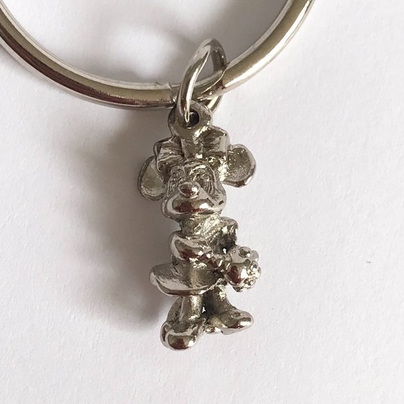 Vintage Disney Minnie Mouse 3D Charm Keychain Keyring Silver Tone - Picture 3 of 10
